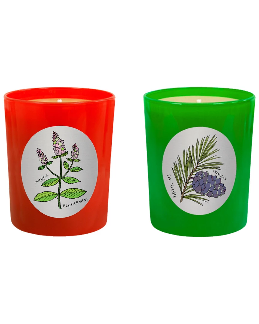 Qualitas Candles Set Of 2 Peppermint & Fir Needle Candles Home Candles & Home Fragrance