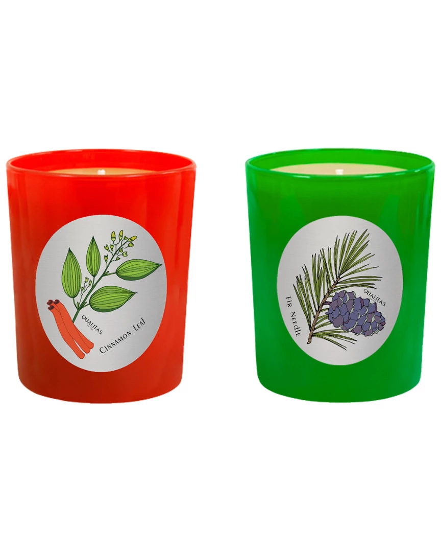 Qualitas Candles Set Of 2 Cinnamon Leaf & Fir Needle Candles Home Candles & Home Fragrance