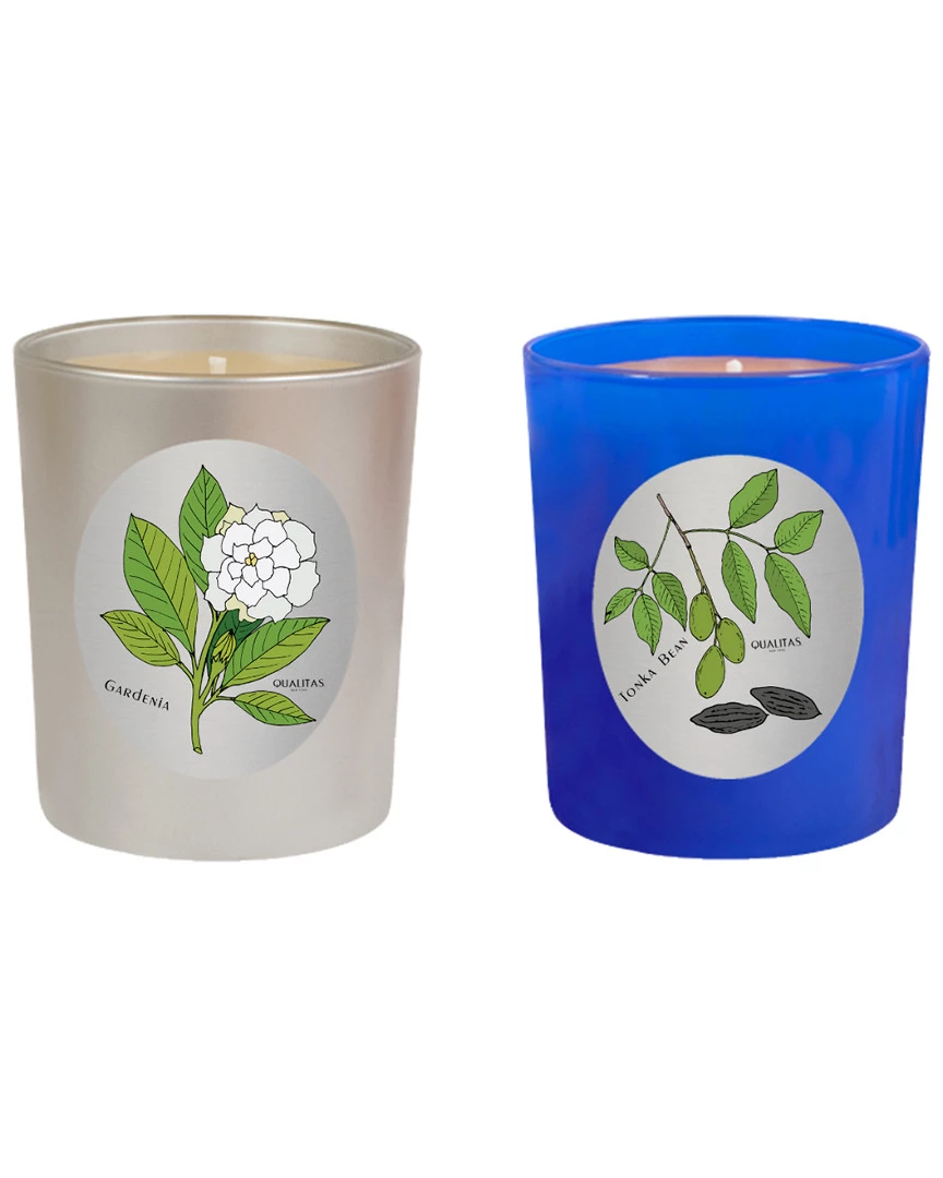 Qualitas Candles Set Of 2 Gardenia & Tonka Bean Candles Home Candles & Home Fragrance
