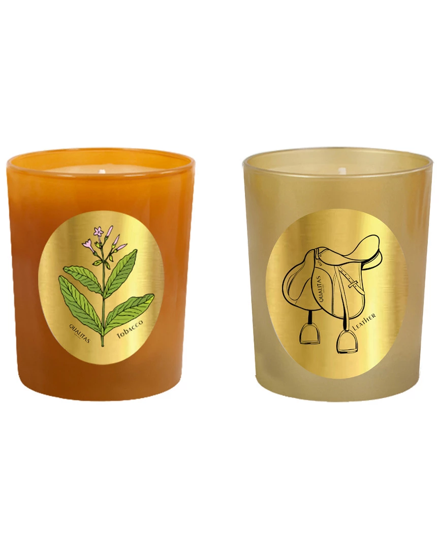 Qualitas Candles Set Of 2 Tobacco & Leather Candles Home Candles & Home Fragrance