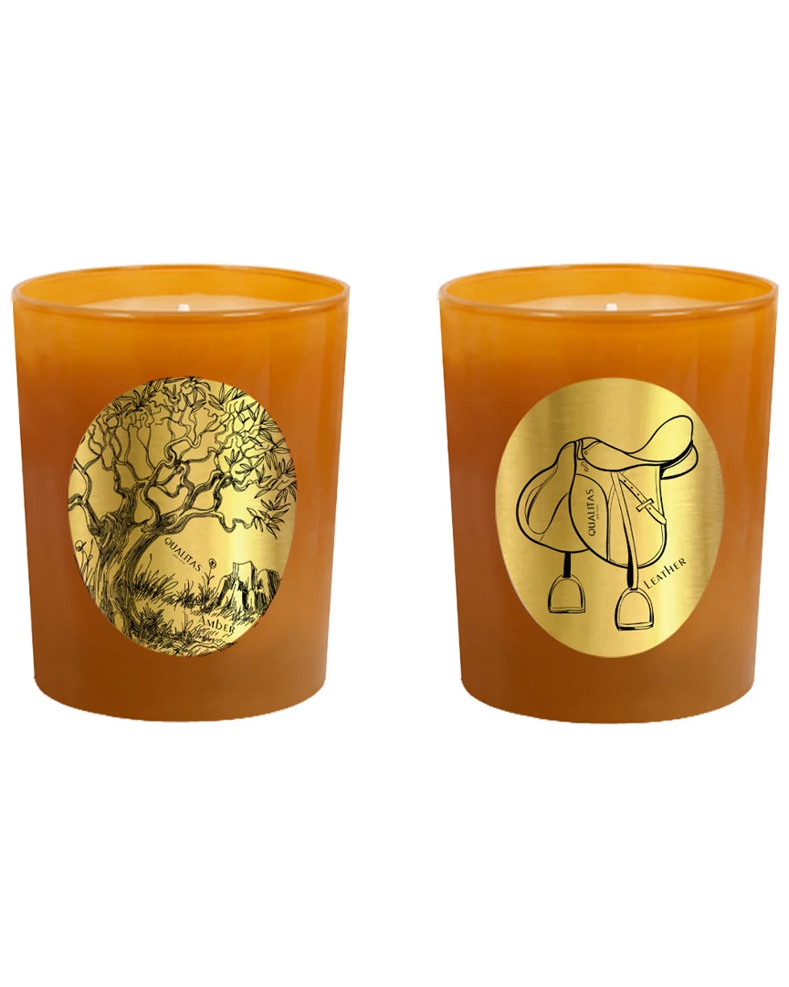 Qualitas Candles Set Of 2 Amber & Leather Candles Home Candles & Home Fragrance